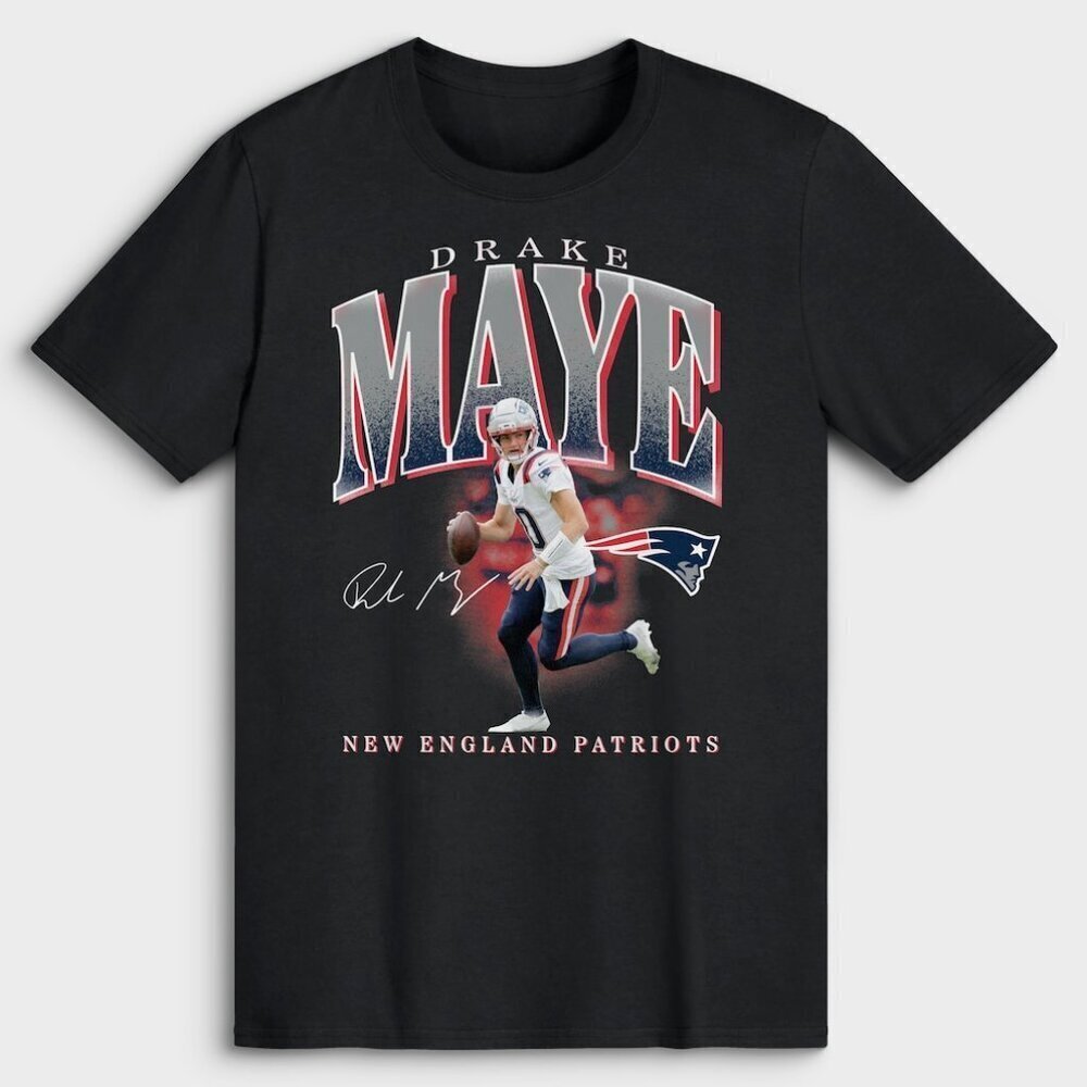 New England Patriots Drake Maye Black Player Hype T-Shirt . - Picture 1 of 4